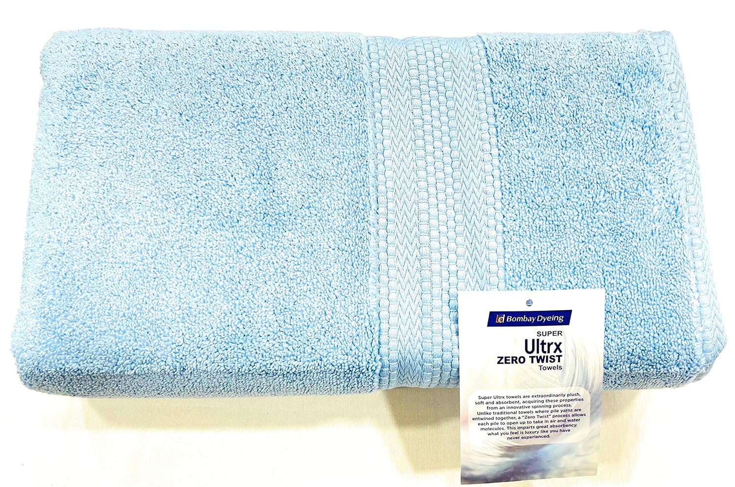 Bombay Dyeing Ultrx 100% Cotton Large Size Premium Bath Towel 650 Gsm - Sky Blue