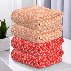 Heart Home Microfibre Bath Towel 1120 Gsm | Quick Dry Absorbent Gym Sweat Workout & Shower Body Towel - Red & Golden (4 Pcs)