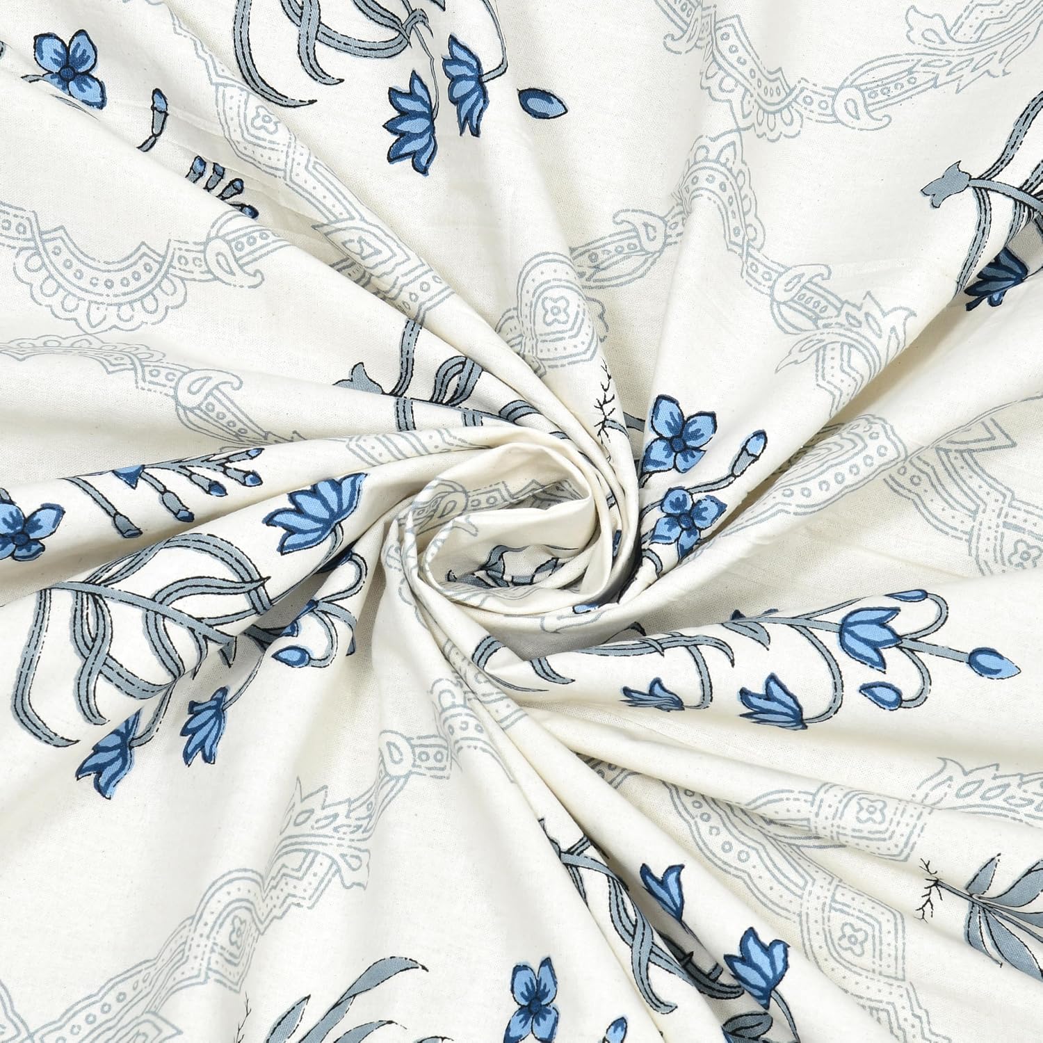 Cotton Single Bedsheet For Single Bed With 1 Pillow Cover - 60 X 90 Inches, White & Blue | 240 Thread Count - Breathable & Lightweight | Perfect For All-Season Use
