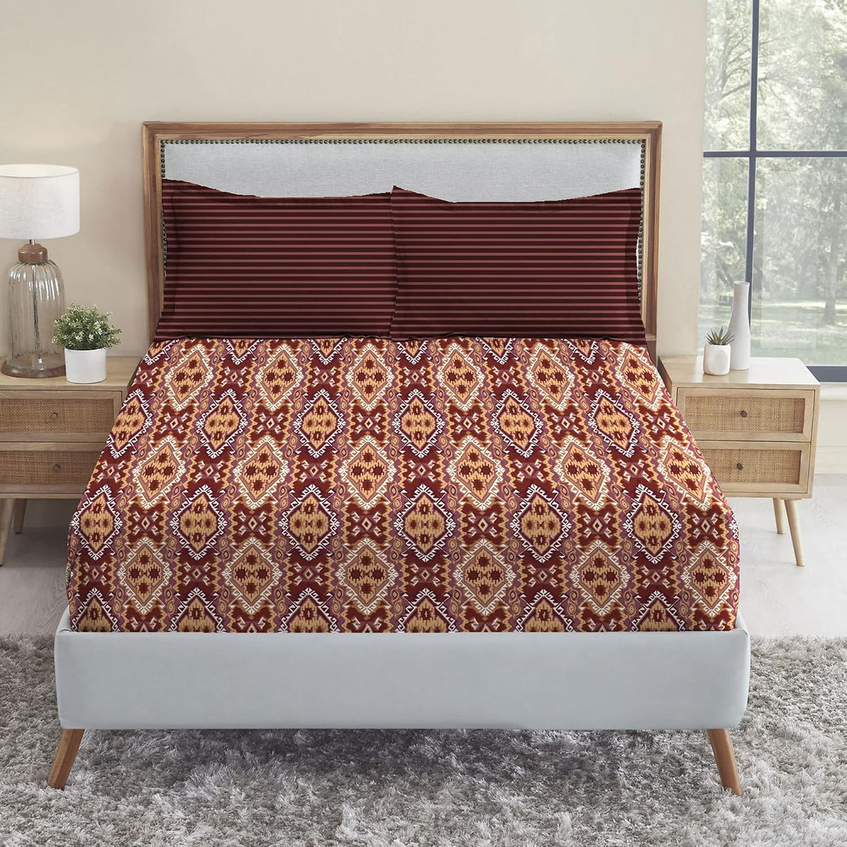 100% Cotton Bedsheet Double Bed For Queen Size With 2 Pillow Covers - 90 X 100 Inches, Brown | Ideal For Daily Use - Perfect For Queen Bed Durable & Wrinkle Free