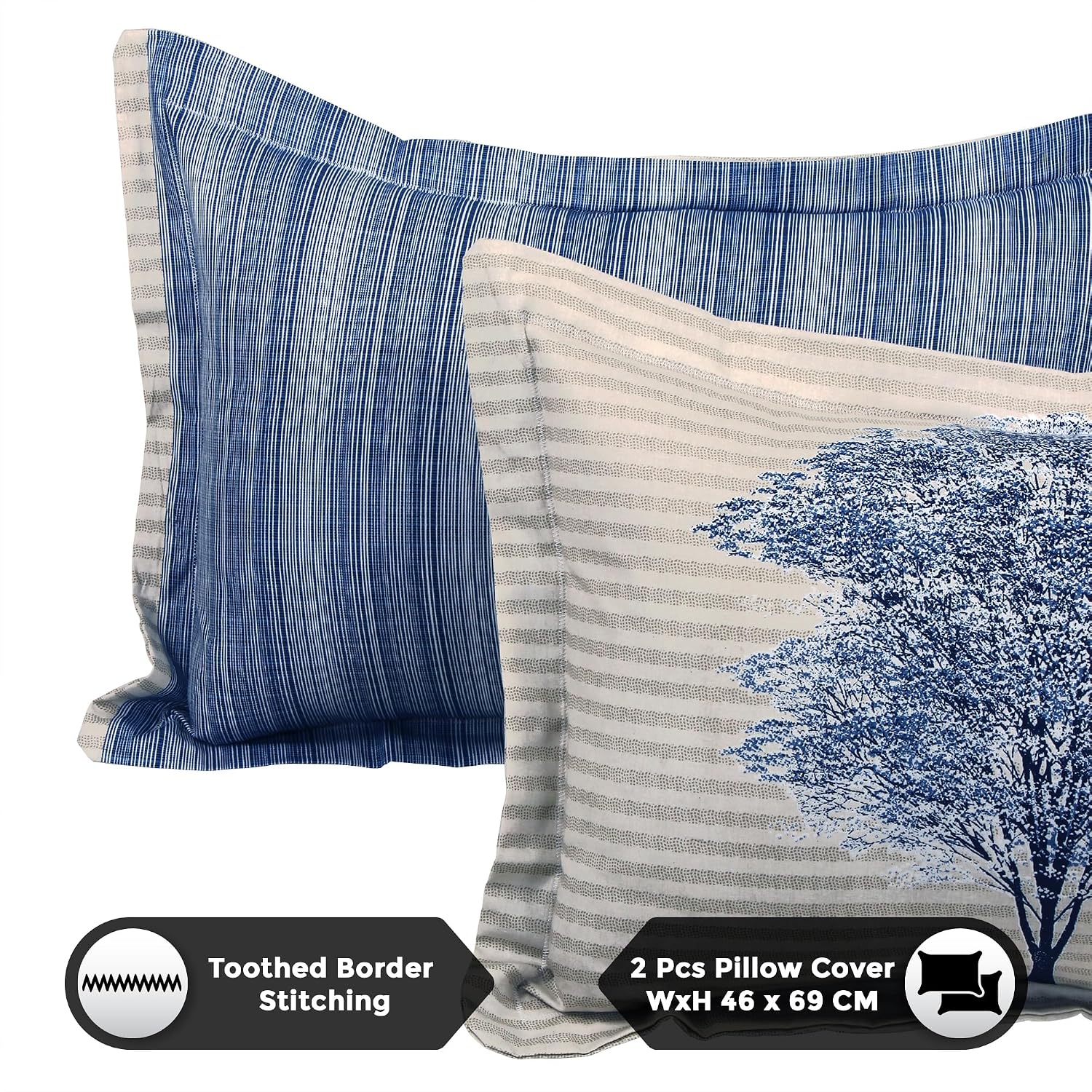 Soft Bedsheet For King Size Bed With 2 Matching Pillow Cover | 106 X 106 Inches, Blue & Cream | Skin-Friendly Touch & Lasting Comfort - Soft & Breathable