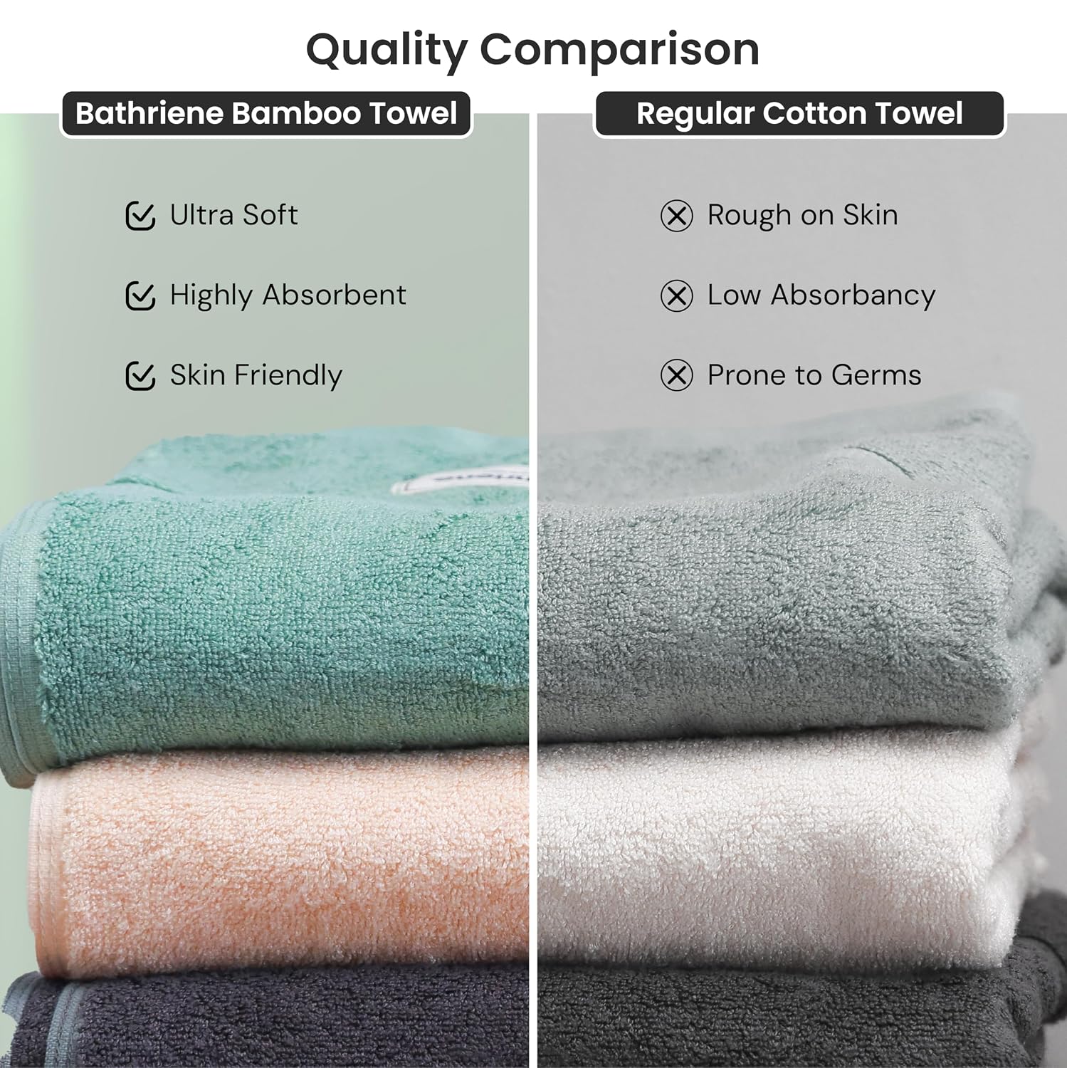 Bathriene 100% Bamboo Large Size Bath Towel 1200 Gsm | Luxury Bath Towel Highly Absorbent, Ultra Soft & Anti Microbial (Midnight Grey & Garden Green) - Pack Of 2