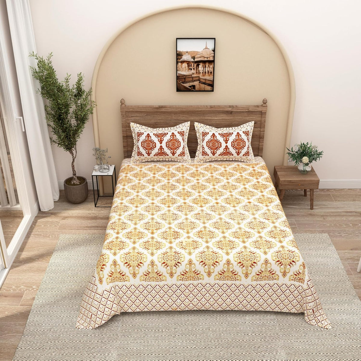 100% Cotton Jaipuri Bedsheet For King Size (90 X 103 Inches, Yellow) With 2 Pillow Covers | Perfect For Everyday Use, Guest Rooms, Or Gifting On Special Occasions