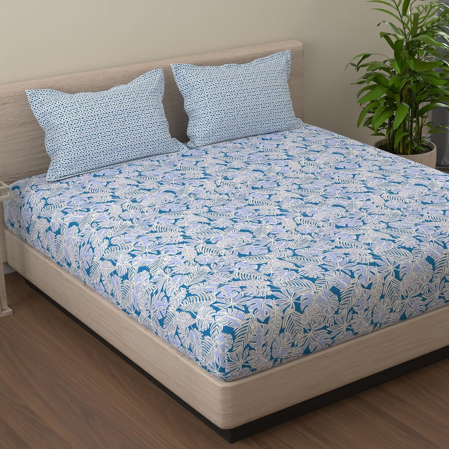 Bedsheet For Queen Size - 88 X 96 Inches, With 2 Pillow Covers, Blue & White | Ideal For Daily Use & Gifting Bedsheet | Designer Printed Bedsheet Set