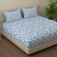 Bedsheet For Queen Size - 88 X 96 Inches, With 2 Pillow Covers, Blue & White | Ideal For Daily Use & Gifting Bedsheet | Designer Printed Bedsheet Set