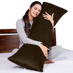 Microfiber Body Side Pillow For Sleeping For Pregnancy, Brown - 53 X 16 Inch | Long Cuddle Pillow For Hugging, Relaxing, Washable, Premium Velvet Outer Cover With Zip, Adjustable Pillow