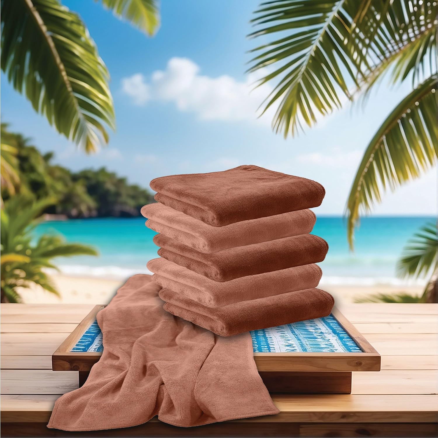 Housse Microfiber Hand Towel 1200 Gsm | Premium Quality Towels Ultra Absorbent & Anti-Bacterial For Gym (Warm Beige & Rustic Chestnut) - Pack Of 6
