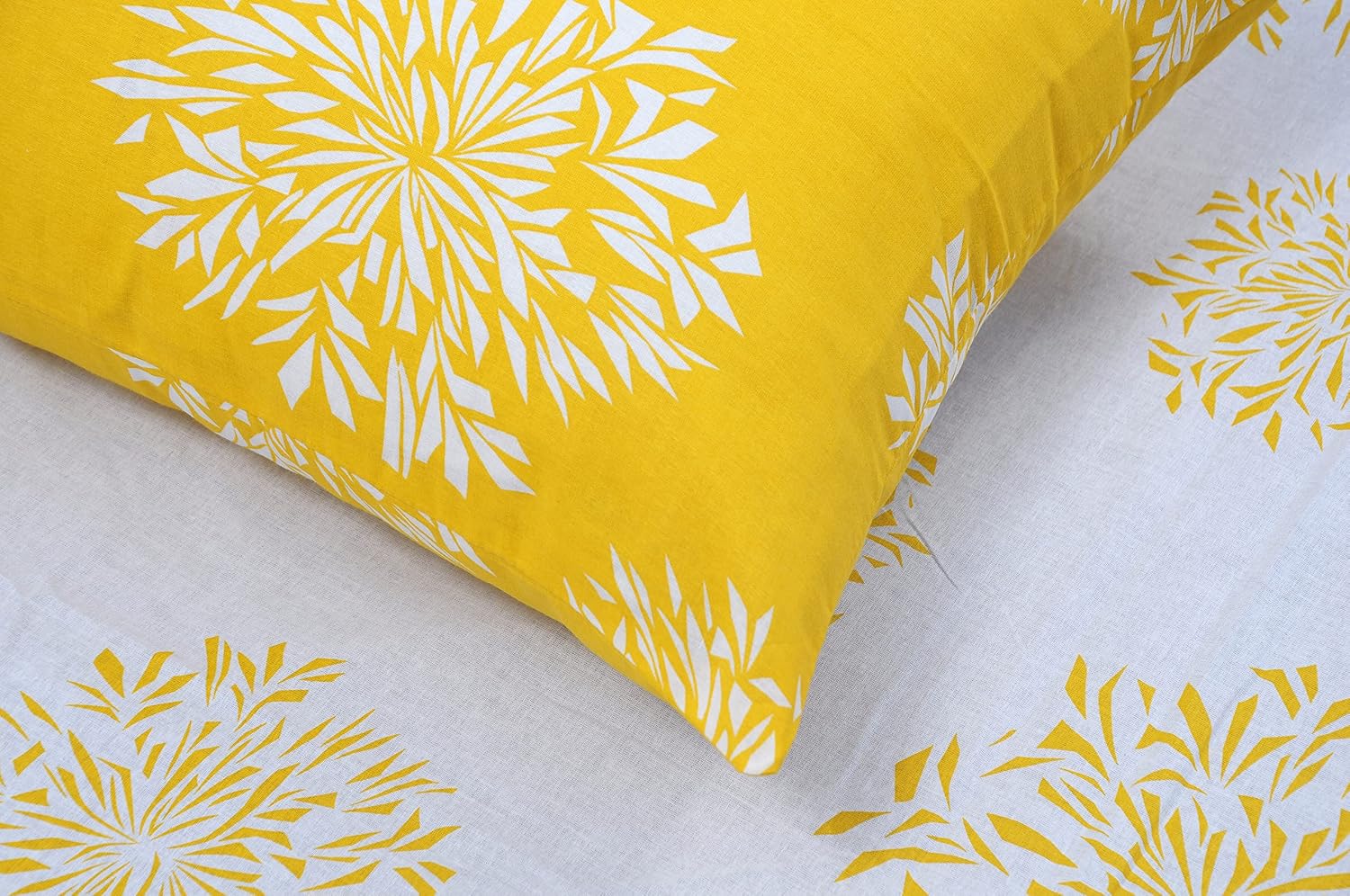 Flat Bedsheet For Double Bed With 2 Pillow Covers - 88 X 96 Inches, White & Yellow | Comfort Fabric Bedsheet Home, Hotel & Guest House