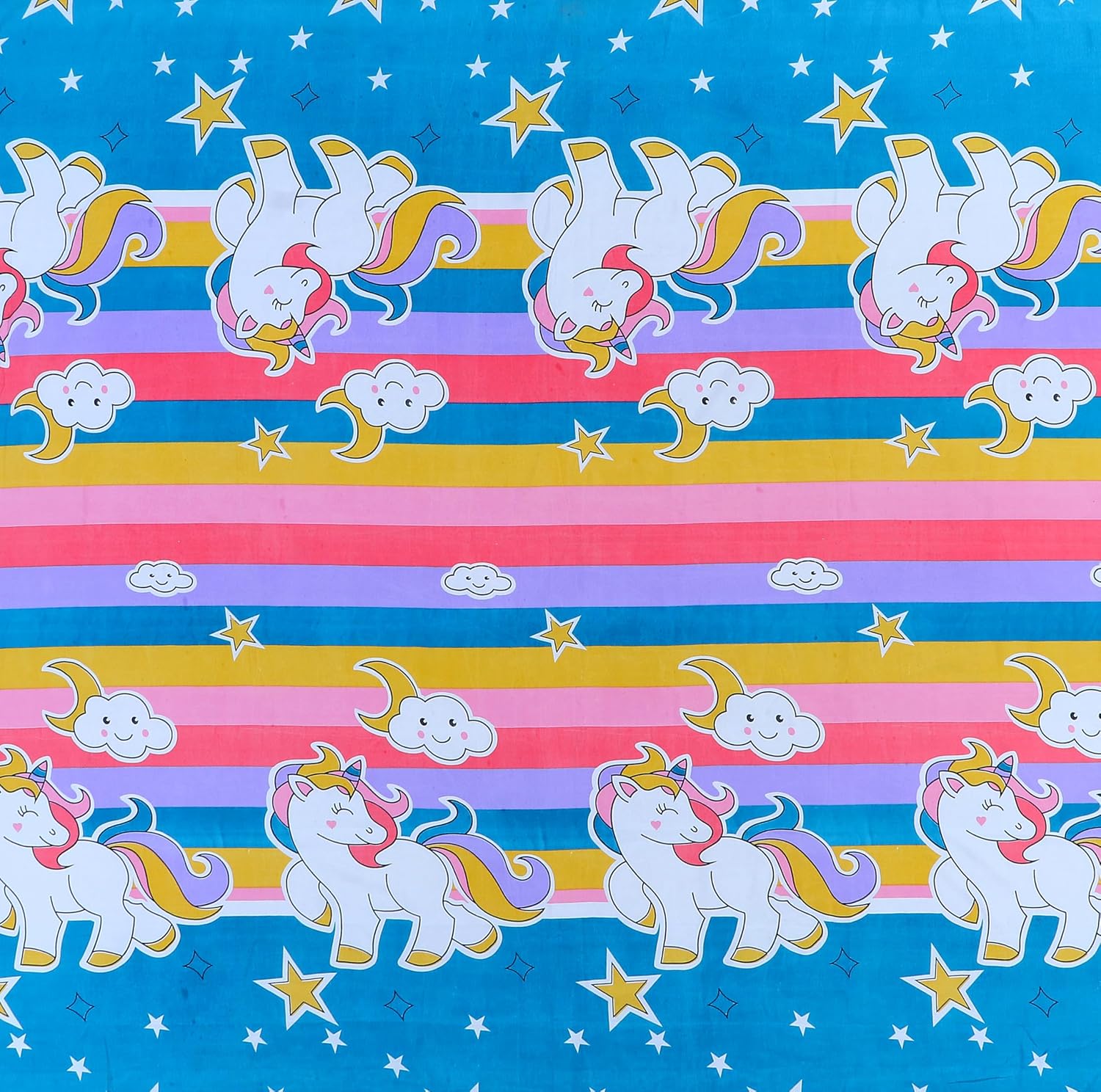 Kids Double Bedsheet With 2 Matching Pillow Covers - 86 X 90 Inches, Multicolor | Cartoon Rainbow Print Cotton Bedsheet - Soft & Vibrant Bedding Set For Girls