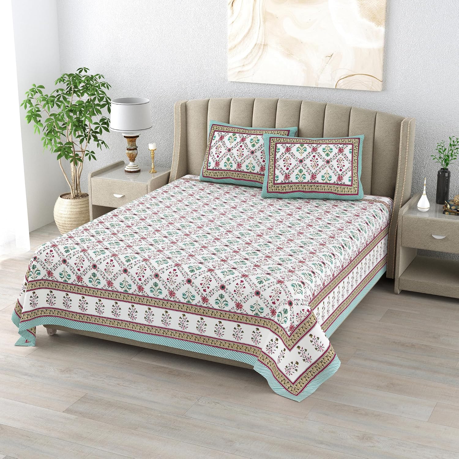 100% Cotton King Size Bedsheet With 2 Matching Pillow Covers - 90 X 108 Inches, Multicolor | Designer Printed Bedsheet Set - Naturally Soft, Breathable, & Skin Friendly