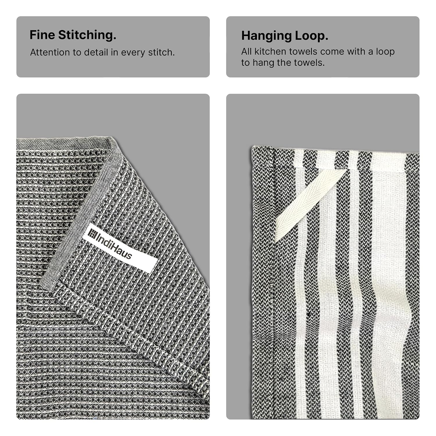 Indihaus Cotton Multi-Purpose Kitchen Hand Towels 370 Gsm | Waffle & Stripes Lunch, Dish Towel (Slate Grey)- Pack Of 6