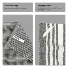 Indihaus Cotton Multi-Purpose Kitchen Hand Towels 370 Gsm | Waffle & Stripes Lunch, Dish Towel (Slate Grey)- Pack Of 6