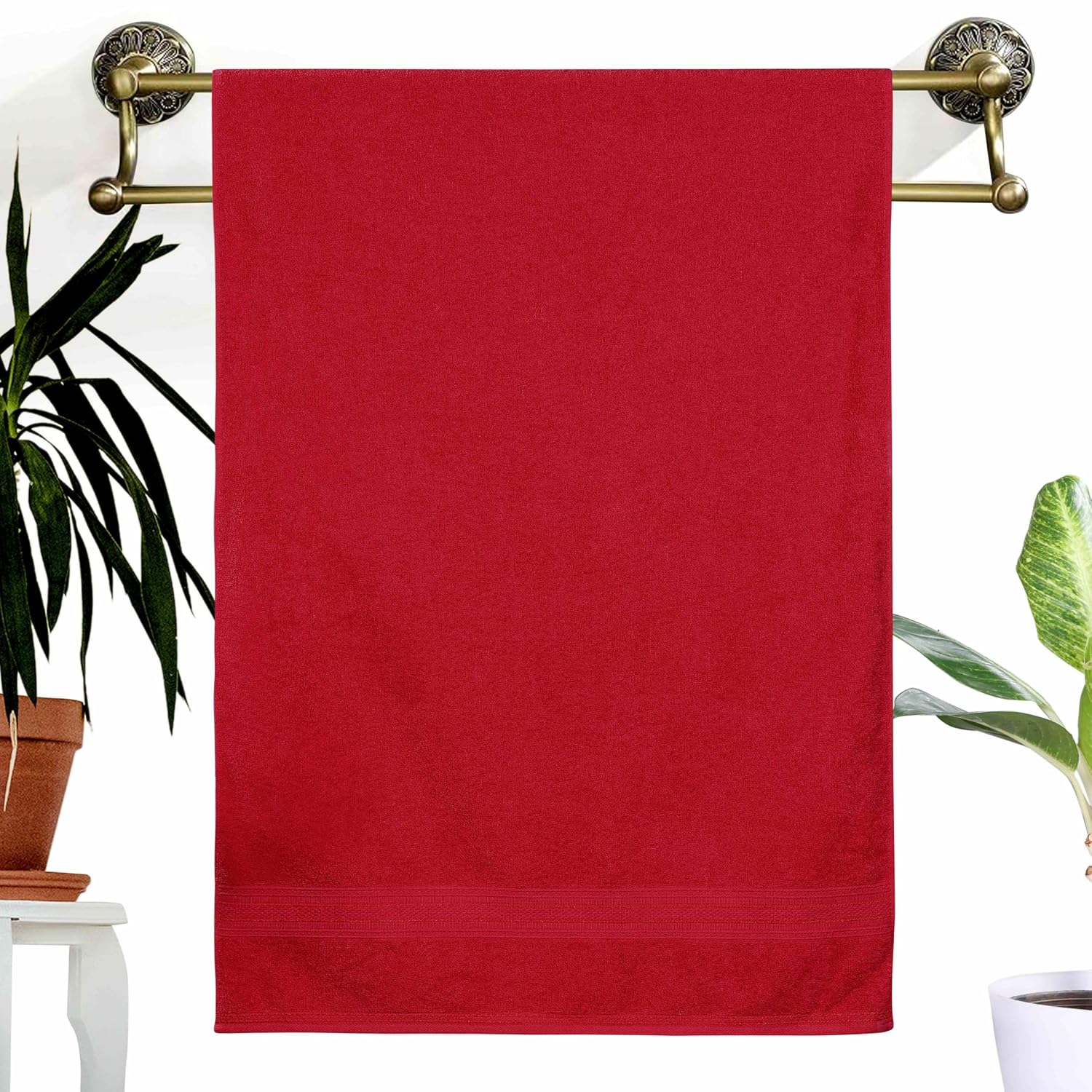 Dreamscape 100% Cotton Bath Towel 1100 Gsm - Set Of 2 (Turquoise & Red)