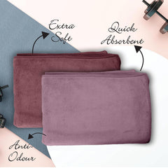 Housse Microfiber Hand Towel 800 Gsm | Premium Quality Towels Ultra Absorbent & Anti-Bacterial For Gym (Rose Taupe & Nirvana Purple) - Pack Of 4