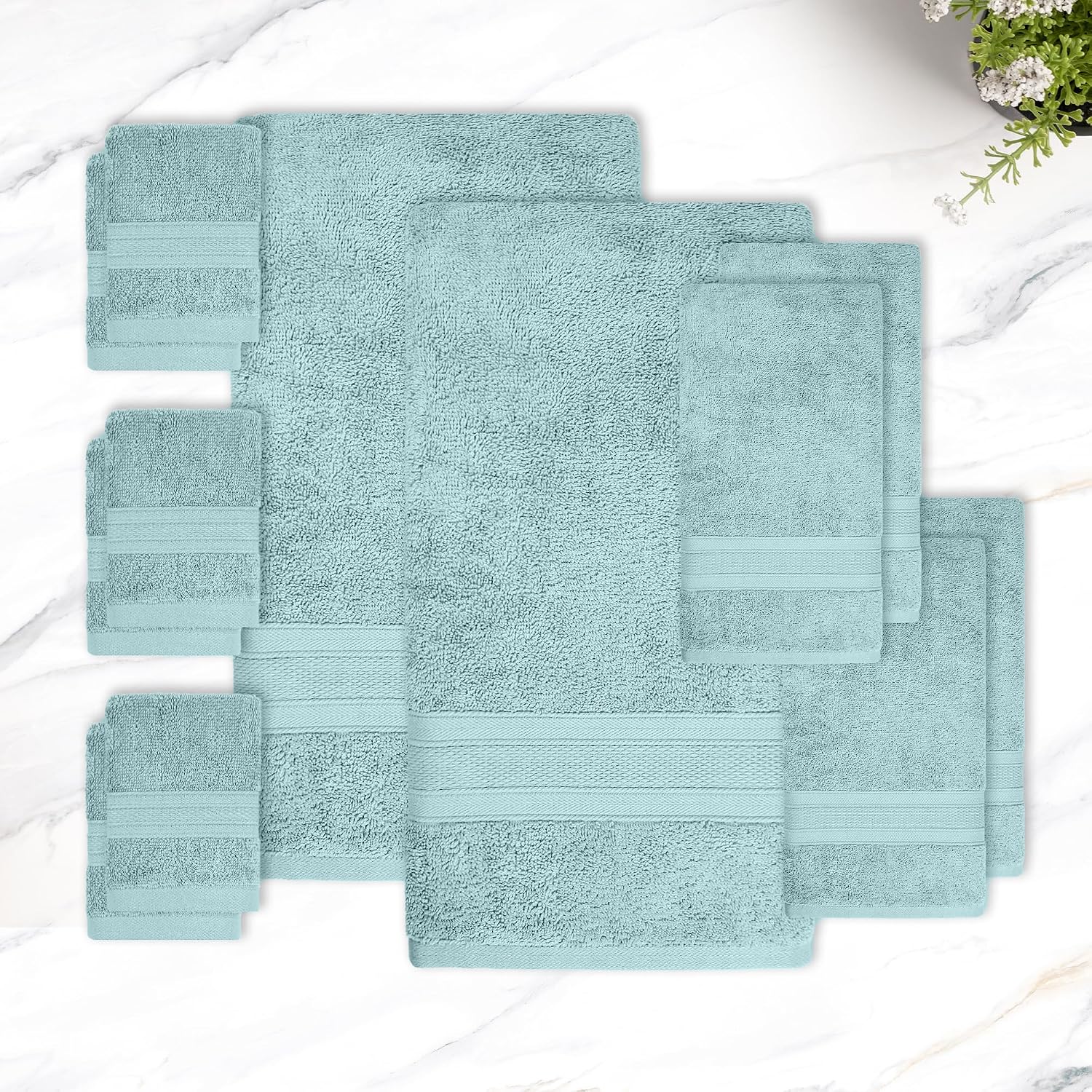 Trident Soft Comfort Air Rich Bath Towels 500 Gsm | 100% Cotton Towel, Super Soft, Highly Absorbent 12 Pieces Towel Set (Nile Blue)