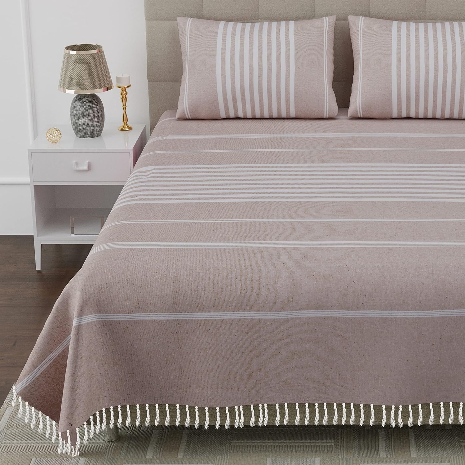 100% Cotton Double Bedsheet With Two Pillow Cover - Queen Size 90 X 100 Inches, Dusty Lavender | Handloom Cotton Bedsheets For Double Bed | All Season Comfort