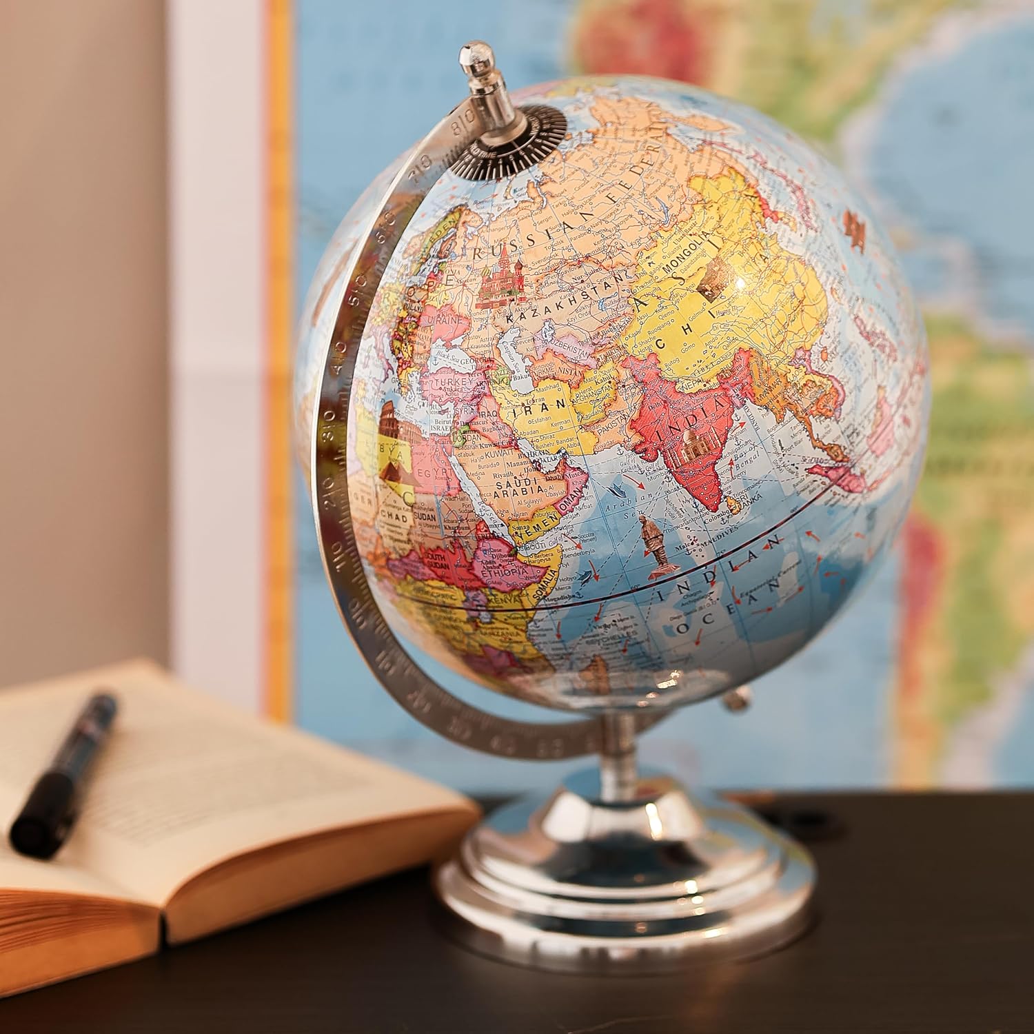 World Globe For Kids Learning 8 Inch With Metal Stand, For Office Table, Students, Gift For 10 Years Boy, Globe For Home Decor & Office Desk, Pack Of 1