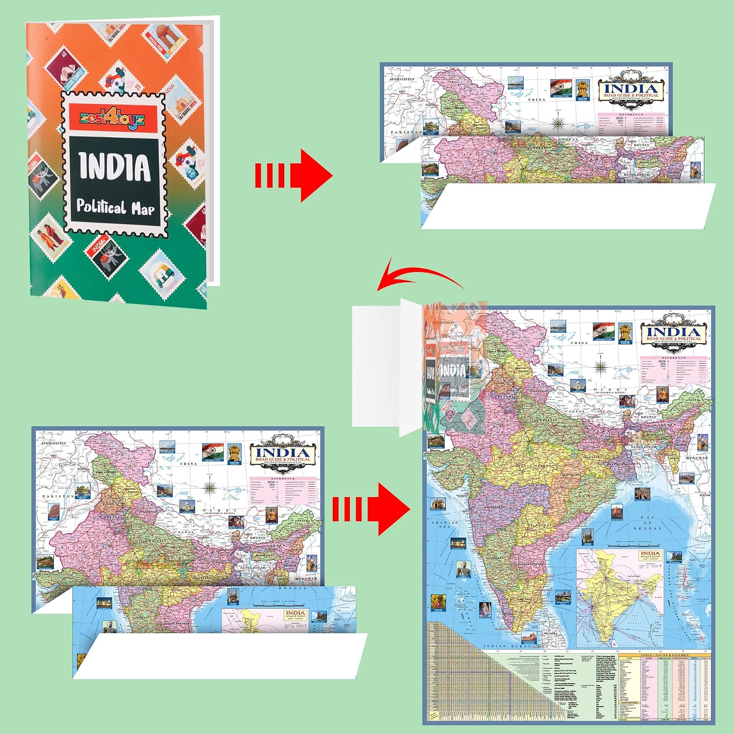 Educational Globe - 13 Inch Height Metal Base + India Political Map (70 X 100 Cm) - Home & Office Decor World Globe For Gifting & Learning