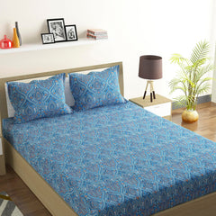 Cotton Rich Double Bedsheet With 2 Pillow Covers - 82 X 84 Inches, Blue & White | Skin Friendly Fabric For Everyday Comfort - Perfect Gifting For Wedding Anniversary