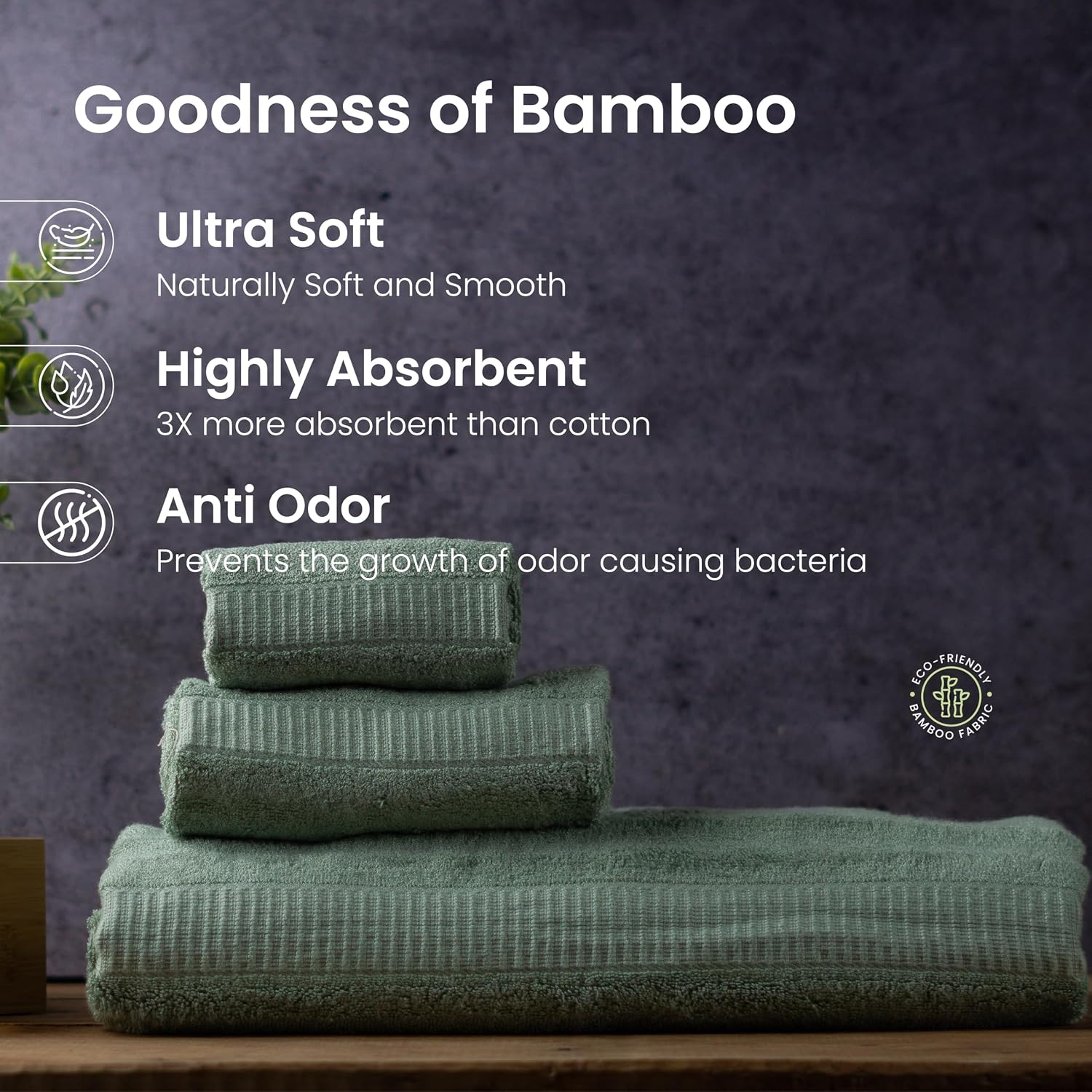 Mush Bamboo Bath Towels 600 Gsm | Ultra Soft, Absorbent & Antimicrobial (Bath Towel, Hand Towel & Face Towel) - Olive Green | 3 Piece