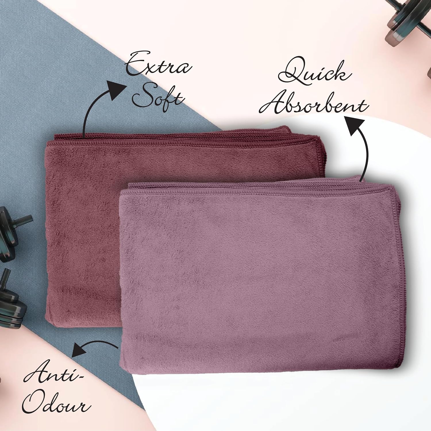 Housse Microfiber Hand Towel 400 Gsm | Premium Quality Towels Ultra Absorbent & Anti-Bacterial For Gym (Rose Taupe & Nirvana Purple) - Pack Of 2