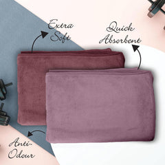 Housse Microfiber Hand Towel 400 Gsm | Premium Quality Towels Ultra Absorbent & Anti-Bacterial For Gym (Rose Taupe & Nirvana Purple) - Pack Of 2