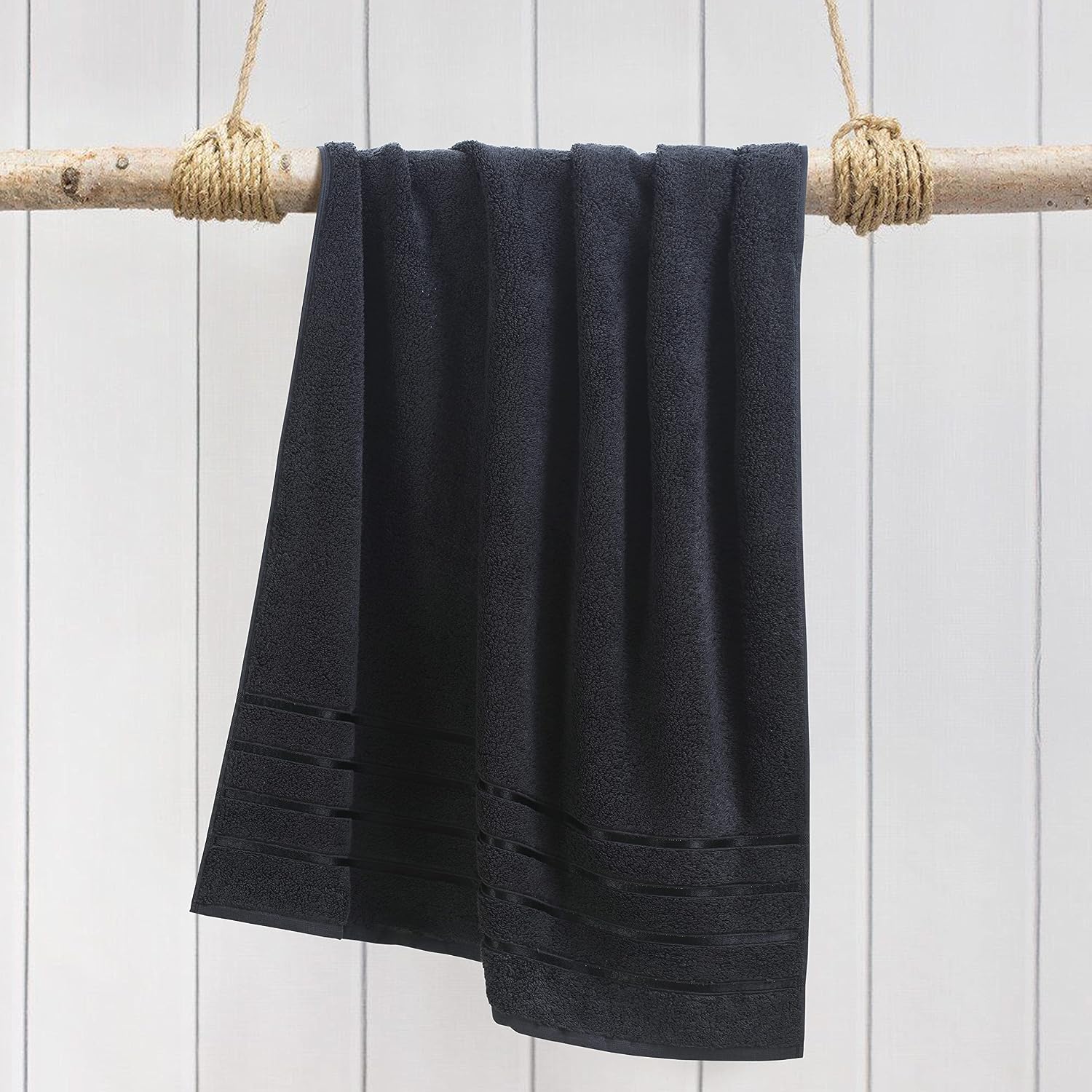 Spread Spain 100% Cotton Hand Towel 600 Gsm | Soft, Fluffy, Super Absorbent & Quick Dry Towels For Pool, Spa & Gym (Black) -Set Of 2