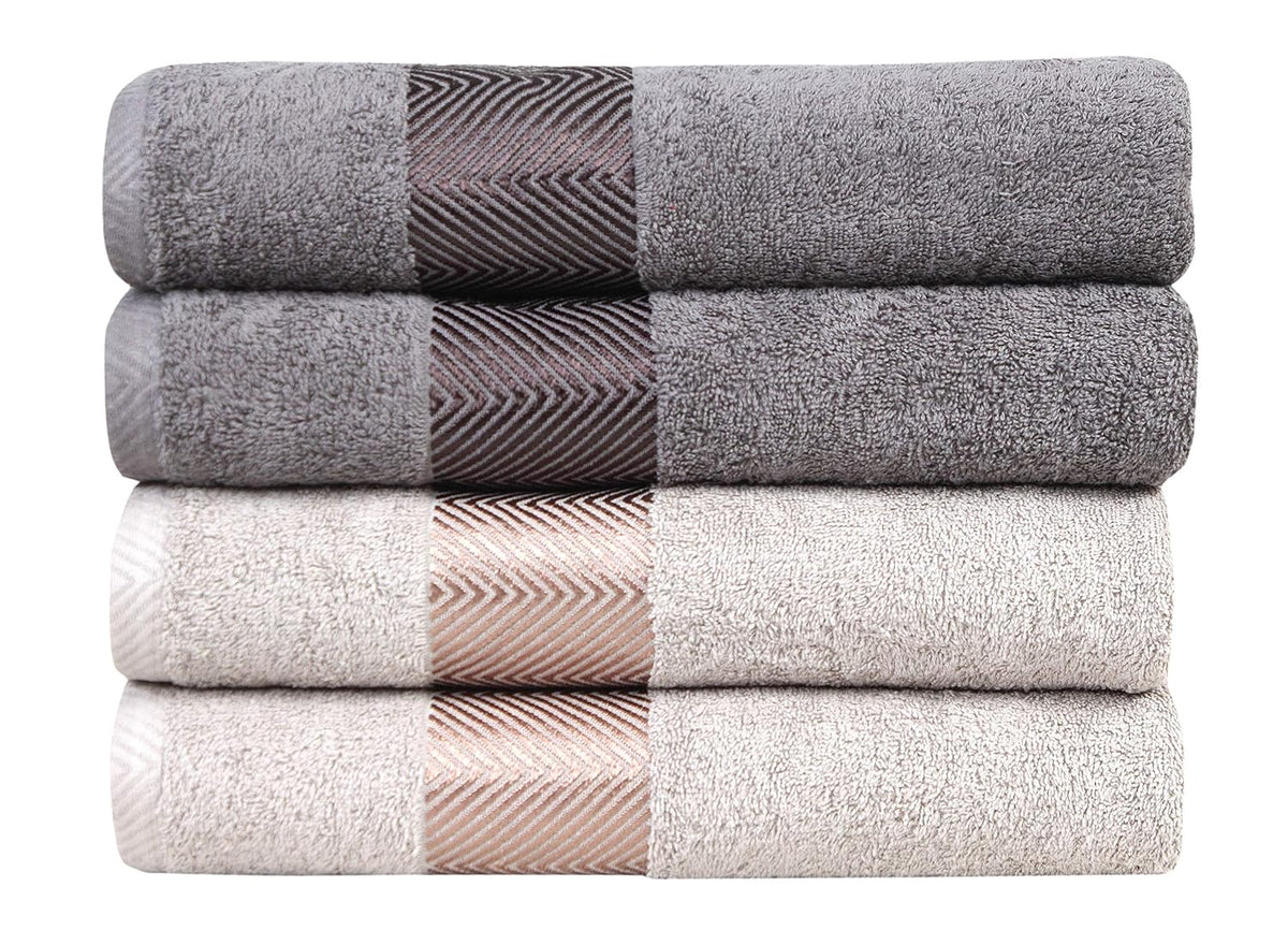 Fash Home International 500 Gsm | 100% Cotton Highly Absorbent Super Luxury Large Couple Bath Towel Set Combo Pack Of 4 (Beige & Grey)