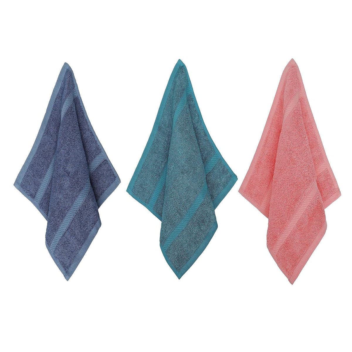 Velve 100% Bamboo Face Towel 600 Gsm | Ultra Soft, Absorbent & Quick Dry Towel For Facewash, Gym, Travel Towel - Teal, Royal Blue & Pink (Set Of 3)