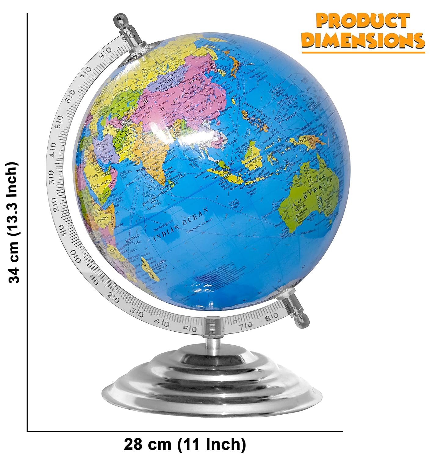Globe For Kids, Stem Steam Educational World Globe Metal Base With Magnifying Glass For Kids & Students, Political Globe - 10 Inch (Blue) Pack Of 1