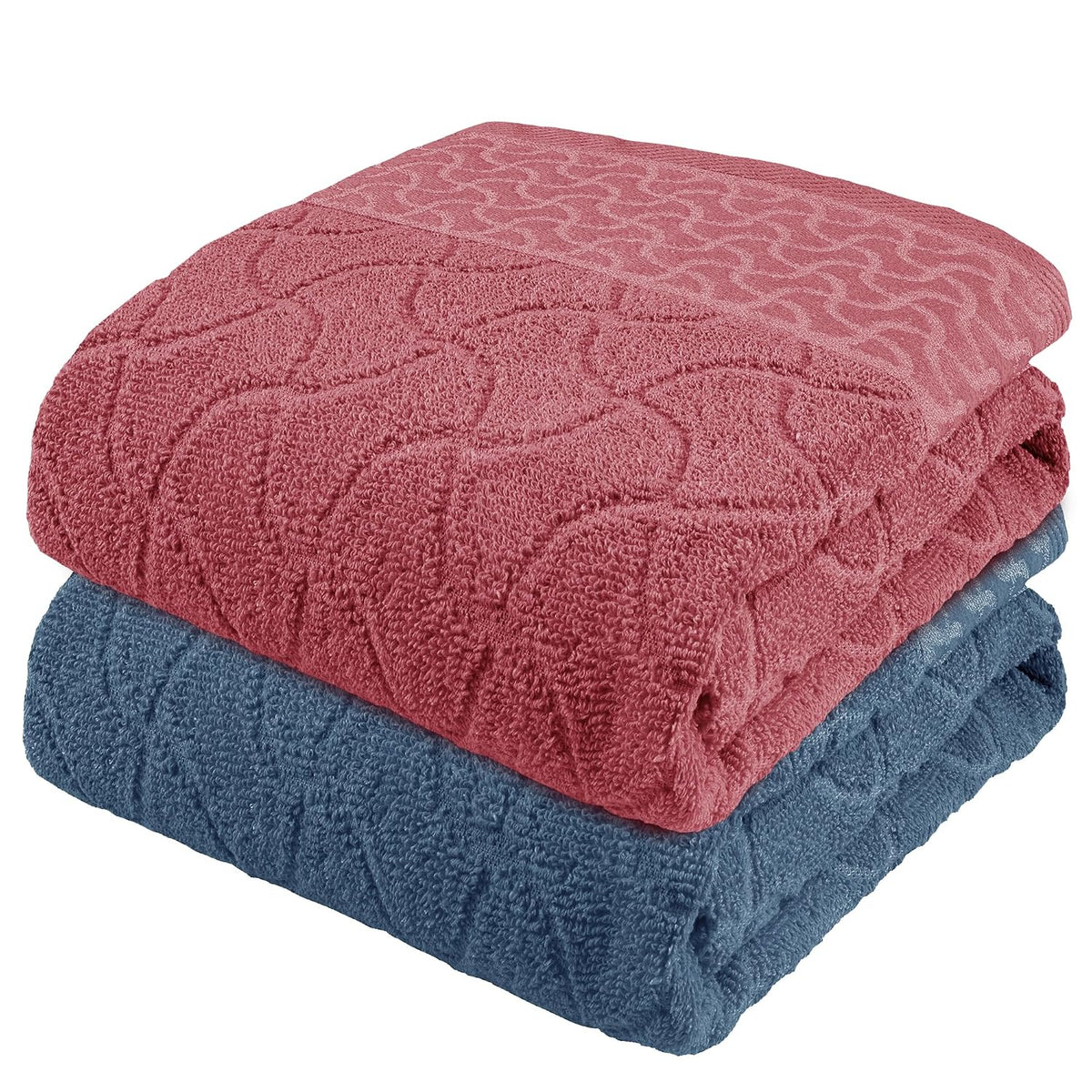 Story@Home Bath Towels 400 Gsm Large Size, Set Of 2 Quick Dry Bath Towel Jacquard Design Pink - Blue, Terry Cotton Bath Towels For Everyday Use
