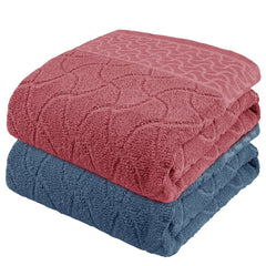 Story@Home Bath Towels 400 Gsm Large Size, Set Of 2 Quick Dry Bath Towel Jacquard Design Pink - Blue, Terry Cotton Bath Towels For Everyday Use
