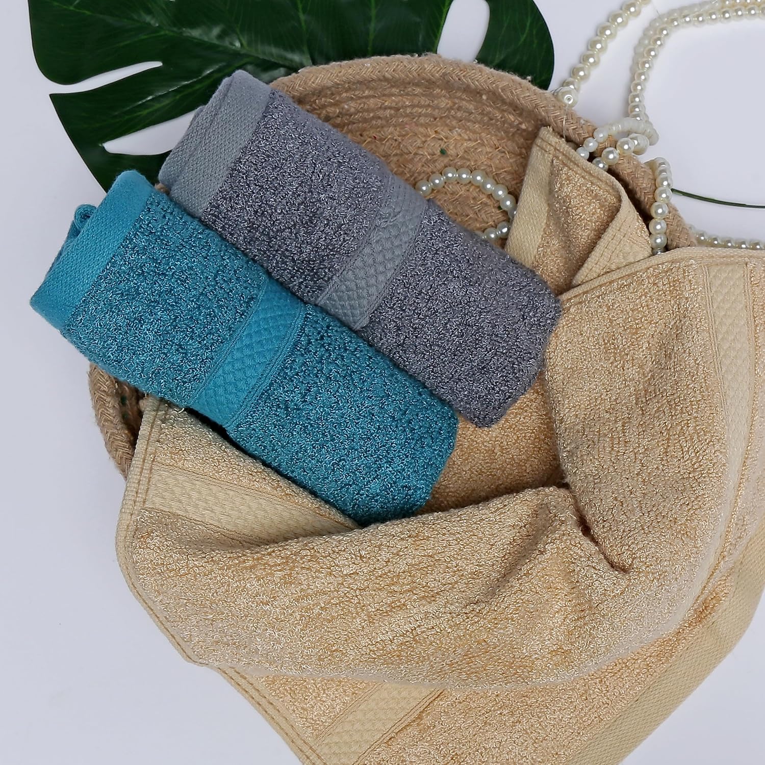 Velve 100% Bamboo Face Towel 600 Gsm | Ultra Soft, Absorbent & Quick Dry Towel For Facewash, Gym, Travel Towel - Beige, Teal, Grey (Set Of 3)