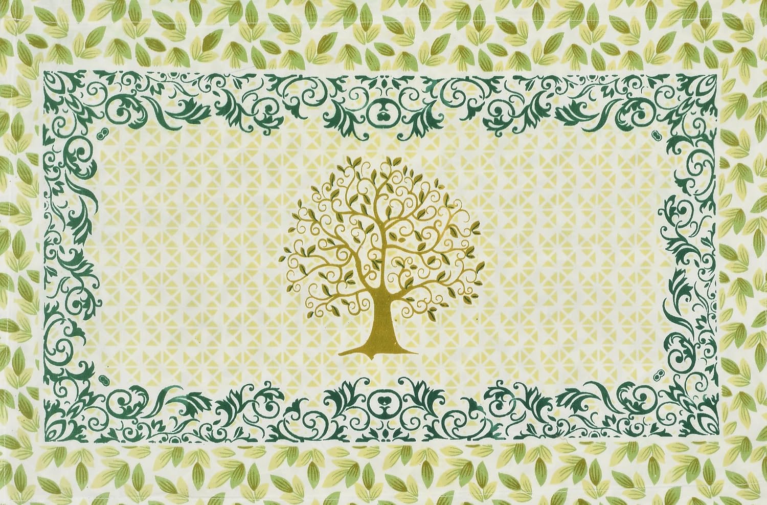 100% Cotton Double Bedsheet With 2 Pillow Covers - 90 X 90 Inches, Light Green | Printed Traditional Rajasthani Jaipuri Pattern Floral Double Bedsheet