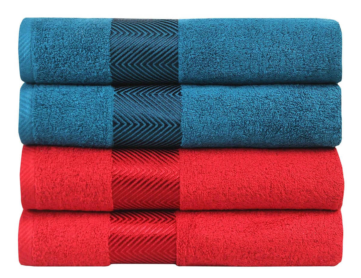 Fash Home International 500 Gsm | 100% Cotton Highly Absorbent Super Luxury Large Couple Bath Towel Set Combo Pack Of 4 (Maroon Red & Teal)