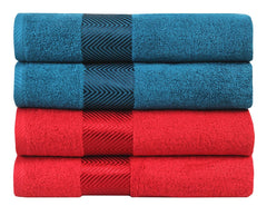 Fash Home International 500 Gsm | 100% Cotton Highly Absorbent Super Luxury Large Couple Bath Towel Set Combo Pack Of 4 (Maroon Red & Teal)