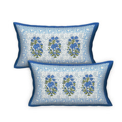 Pure 100% Cotton Double Bed Sheet With 2 Pillow Covers - 90 X 100 Inches, Blue & White | Beautifully Handcrafted Jaipuri Bedsheets - Skin Friendly Fabric