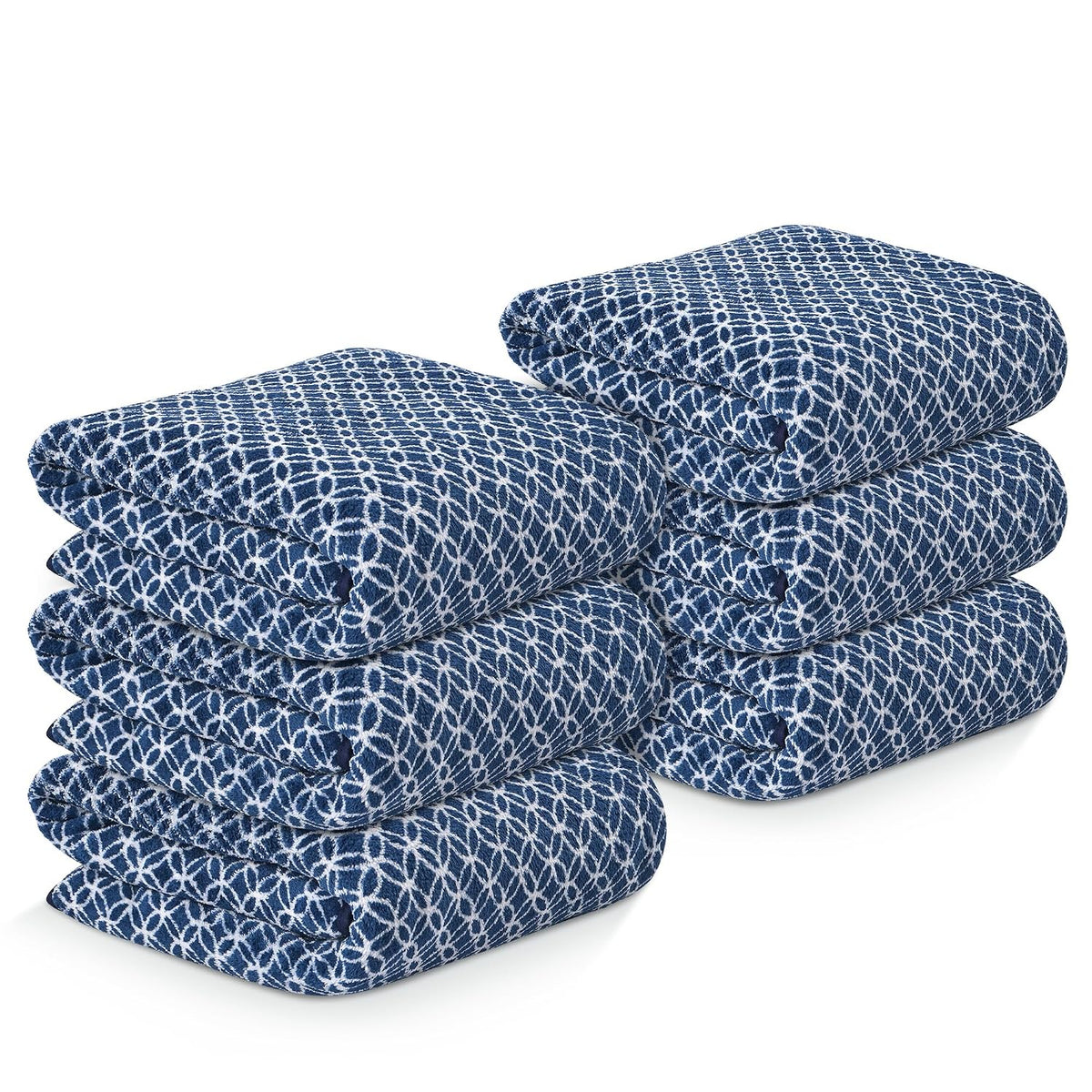 Kuber Industries Microfiber Bath Towel 2100 Gsm | Large Size Soft Quick Dry & Absorbent Shower Bath Towel (Circle - Blue)- Pack Of 6