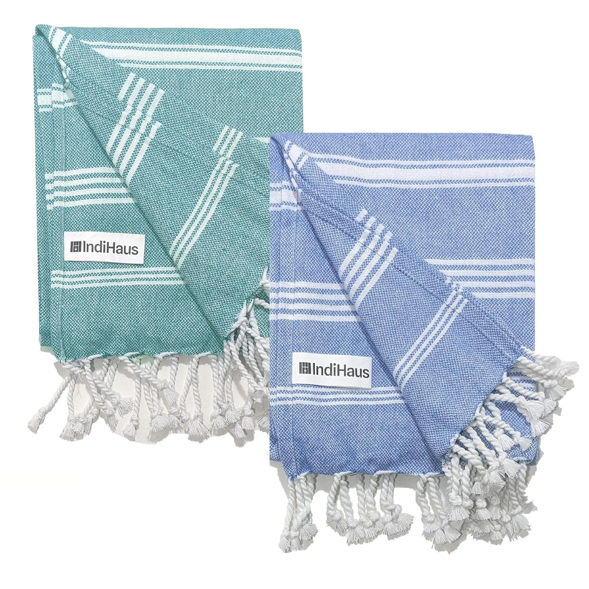 Indihaus Premium Large Cotton Bath Towels 380 Gsm | Soft, Absorbent & Comfortable Large Size Bath Towels | Set Of 2 (Blue & Ocean)
