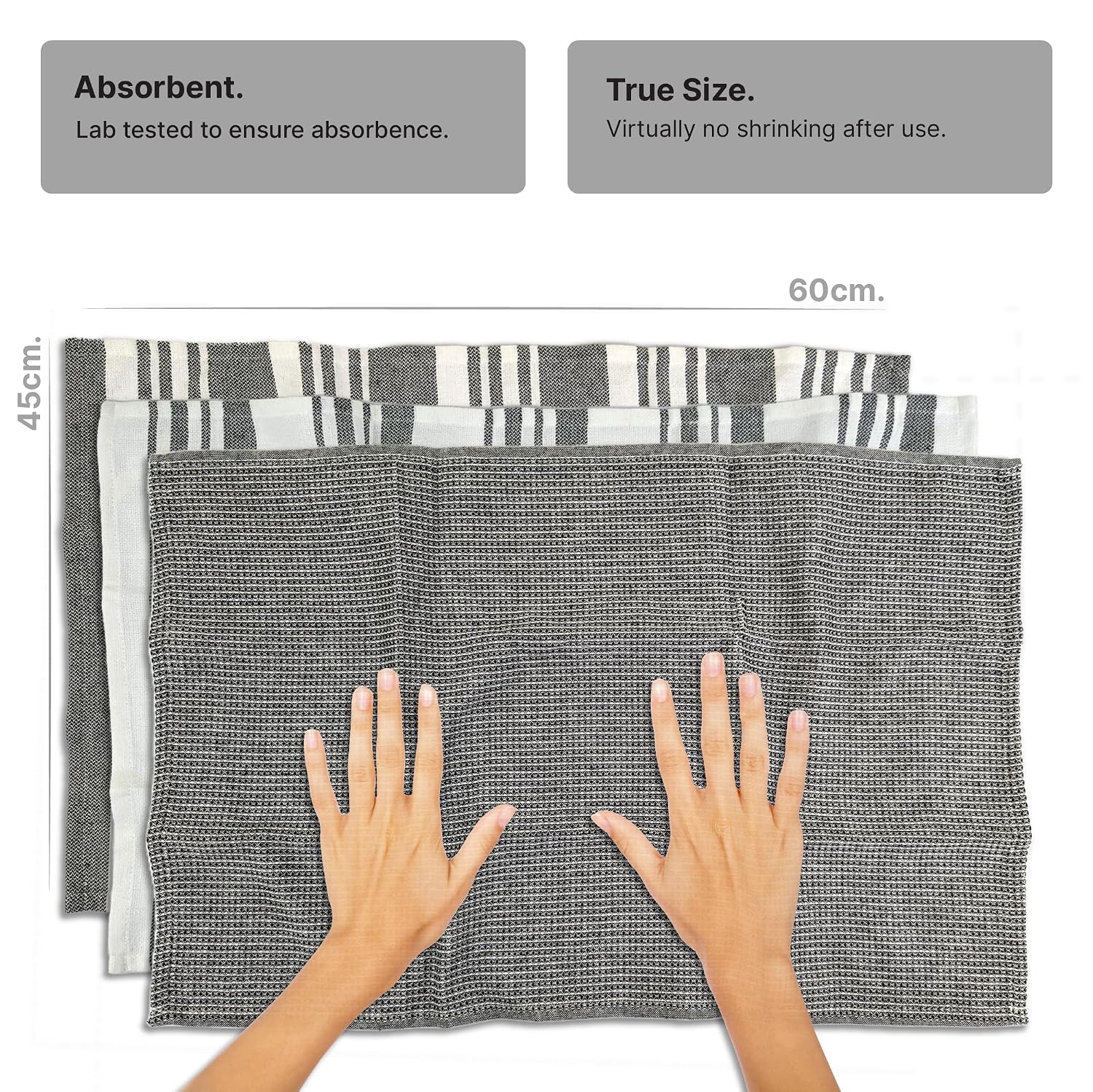 Indihaus Cotton Multi-Purpose Kitchen Hand Towels 370 Gsm | Waffle & Stripes Lunch, Dish Towel (Slate Grey)- Pack Of 6