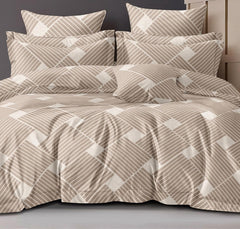 Cotton Elastic Fitted Printed Queen Size Double Bed Bedsheet With 2 Pillow Cover | 60 X 78 Inches, Beige - Soft Touch, Wrinkle Resistant, Skin Friendly