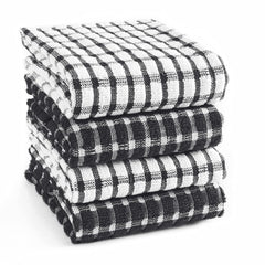 Texstyle Kitchen Cleaning Towel 400 Gsm | Soft & Absorbent Hand Towel For Kitchen Cleaning & Quick Drying Of Plates & Glasses (Black) - Set Of 4