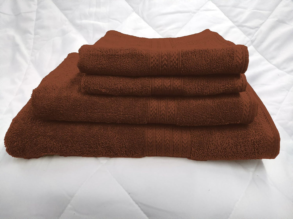 Bombay Dyeing Tulip Plain Dyed 1 Bath, 1 Medium Size & 2 Hand Towels Cotton Towel 1350 Gsm (Brown) - 4 Pcs