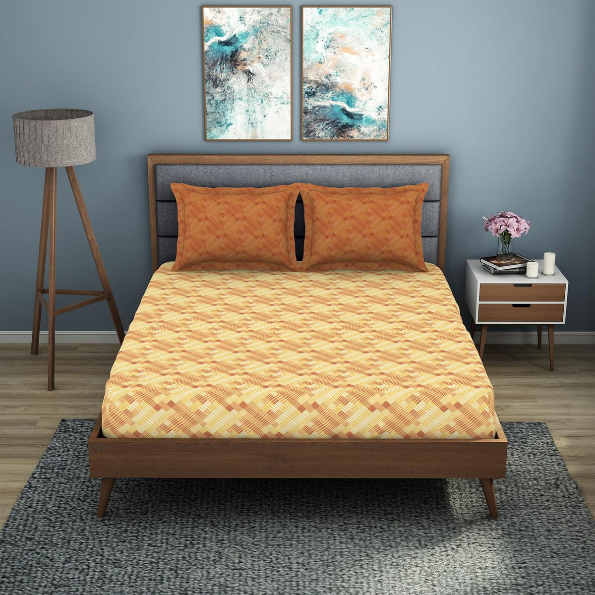 Bedsheet For Double Bed With 2 Pillow Cover - 90 X 100 Inches, Brown & Yellow | Super Soft Queen Size Bedsheet For Diwali Gifting