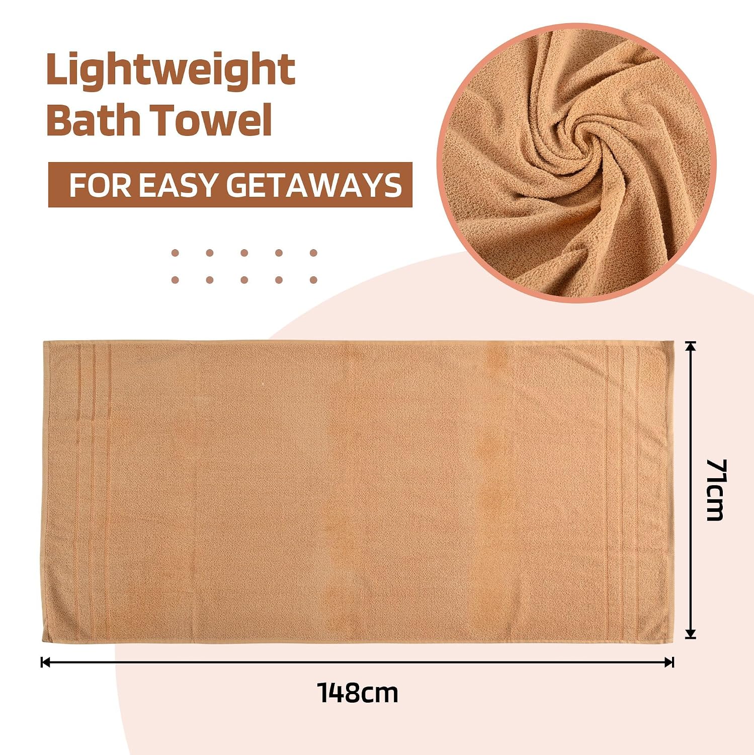 Kuber Industries Bath Towel 1350 Gsm | Towel For Bath, Gym, Travel & Beach | Plain Lining (Light Brown)- Pack Of 3