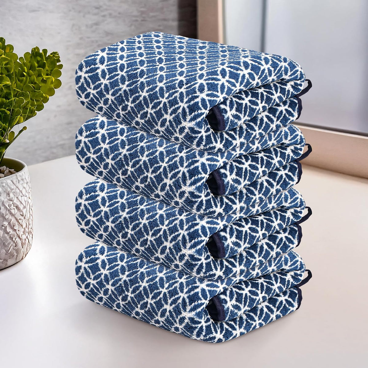 Heart Home Microfiber Soft Face Towels 900 Gsm | Quick Dry & Absorbent Hanging Hand Towels Circle - Blue (Pack Of 4)