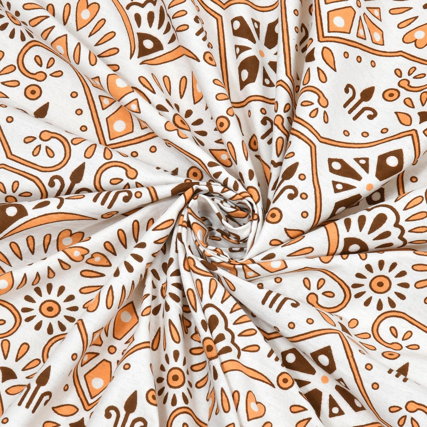 1 Queen Size Bedsheet For Double Bed With 2 Pillow Covers (90 X 108 Inches) White & Orange | Premium Cotton Material - Ideal For House, Hotel, Guest House