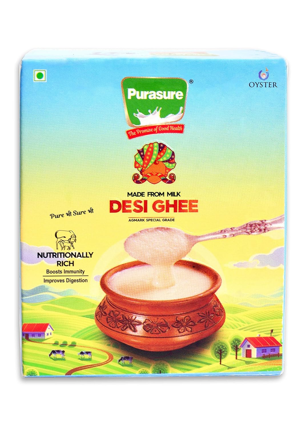 100% Natural Desi Ghee By Purasure | Good Source Of Vitamin A, Healthy & Nutritious Homemade Desi Ghee Perfect For Taste | (200ml) 6.7 Ounce | Box Pack