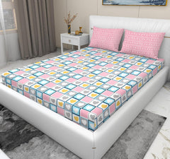 Elastic Fitted Bedsheets For King Size Bed With 2 Pillow Covers - 100 X 108 Inches, Pink | Ideal For Hotel, House, Guest House