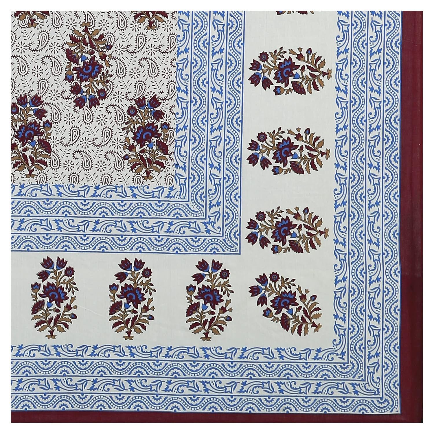 Pure 100% Cotton Double Bed Sheet With 2 Pillow Covers - 90 X 100 Inches, Blue & Maroon | Beautifully Handcrafted Traditional Bedsheets - Skin Friendly Fabric